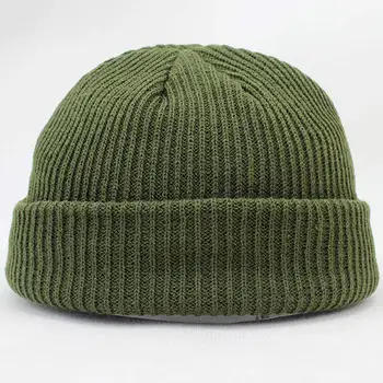 

Short Design Warm Knitted Solid Hat Women Men Cable Beanie Unisex Cap Fashion Hip-hop Skullies