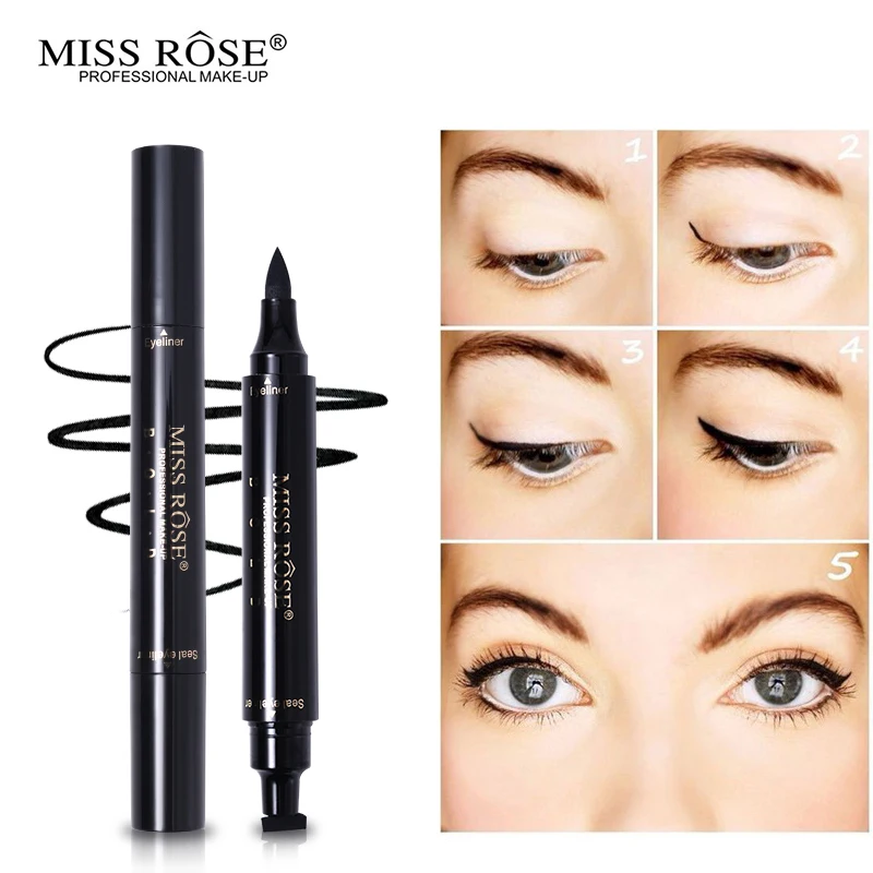Жидкая подводка для глаз Miss Rose карандаш с штампом водостойкая Черная Подводка