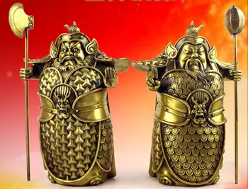 

China Bronze Copper Dragon General Door God Immortal Warrior Hold Weapon Statue