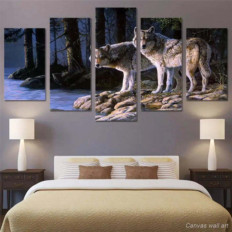 

Hd Printed 5 Piece Canvas Art Wild Animal Two Wolves Painting Wall Pictures For Living Room Wall Art Free Shipping -92899-YP