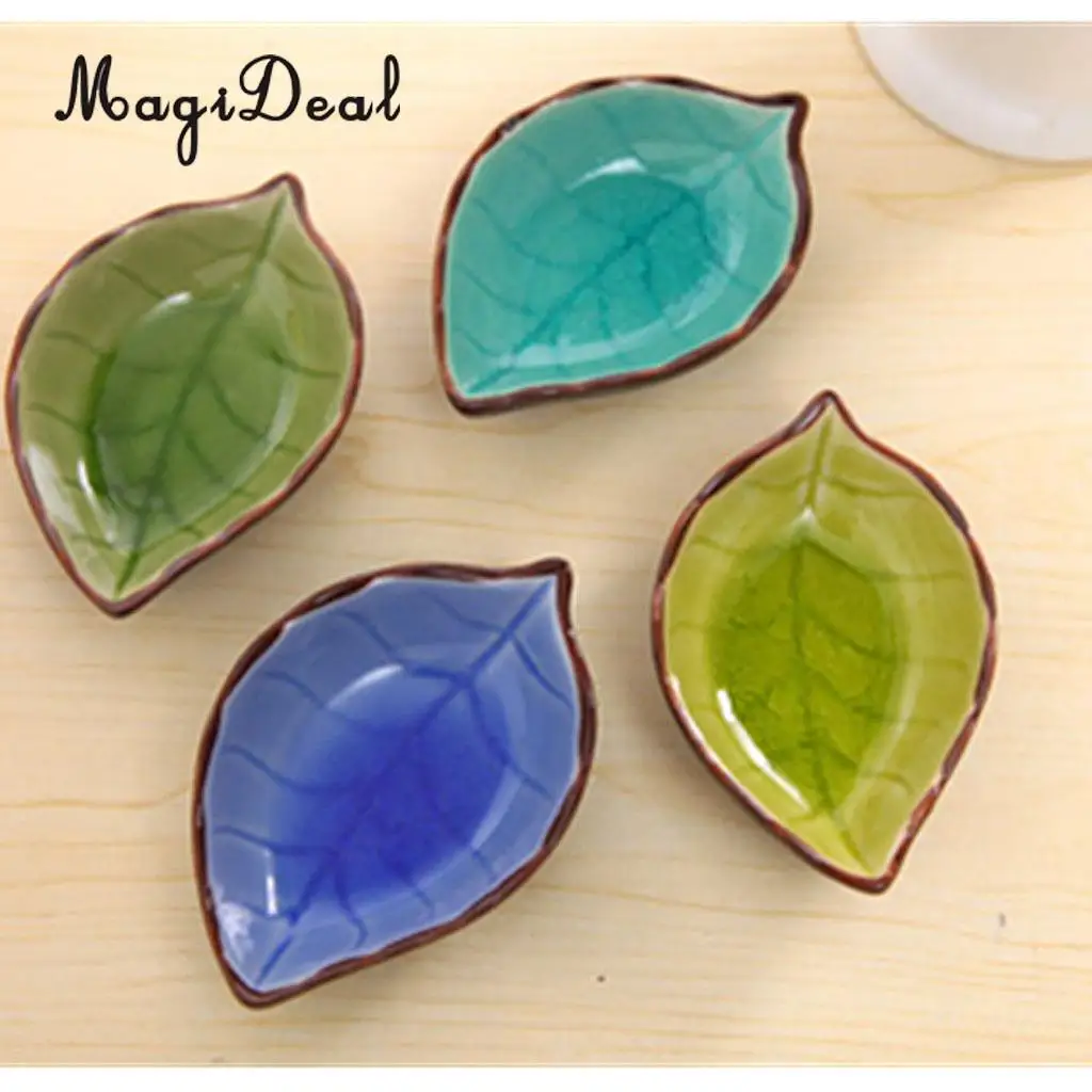 

MagiDeal Glazed Ceramic Dip Saucer Sauce Tray Snack Bowl Sugar Dishes Plate Leaf Shaped 4-Piece Set