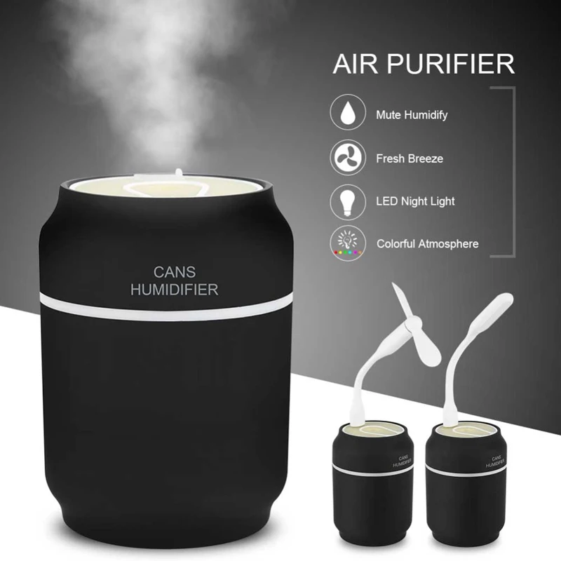 3 in 1 Aroma Diffuser Cans Car Humidifier Mini Air Purifier Aromatherapy Essential Oil Diffuser LED Night Light USB Fan Fogger