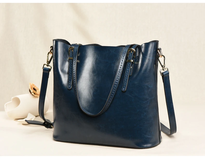 GESUNRY Brand 2018 Fashion Women Handbag Genuine Leather Women Bag Soft Oil Wax Leather Shoulder Bag Large Capacity Casual Tote (25)