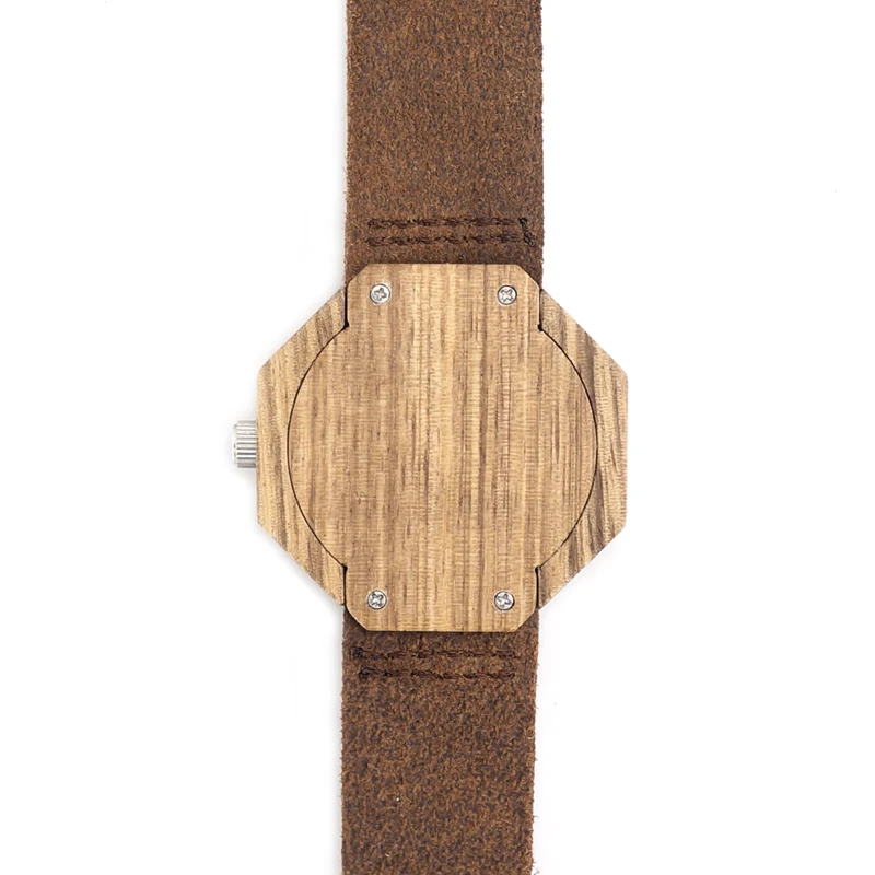 BOBO BIRD Zebra Wooden Quartz Men's Watch Octagon Design Soft Leather Strap Men Women Luxury Bamboo Dial for Unisex