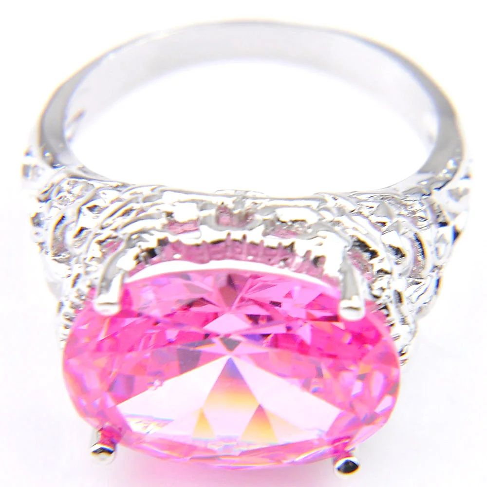 Продвижение овальная розовая огонь с украшением в виде кристаллов с серебряным покрытием Обручальные кольца Россия США подарок к празднику кольца Австралия кольца