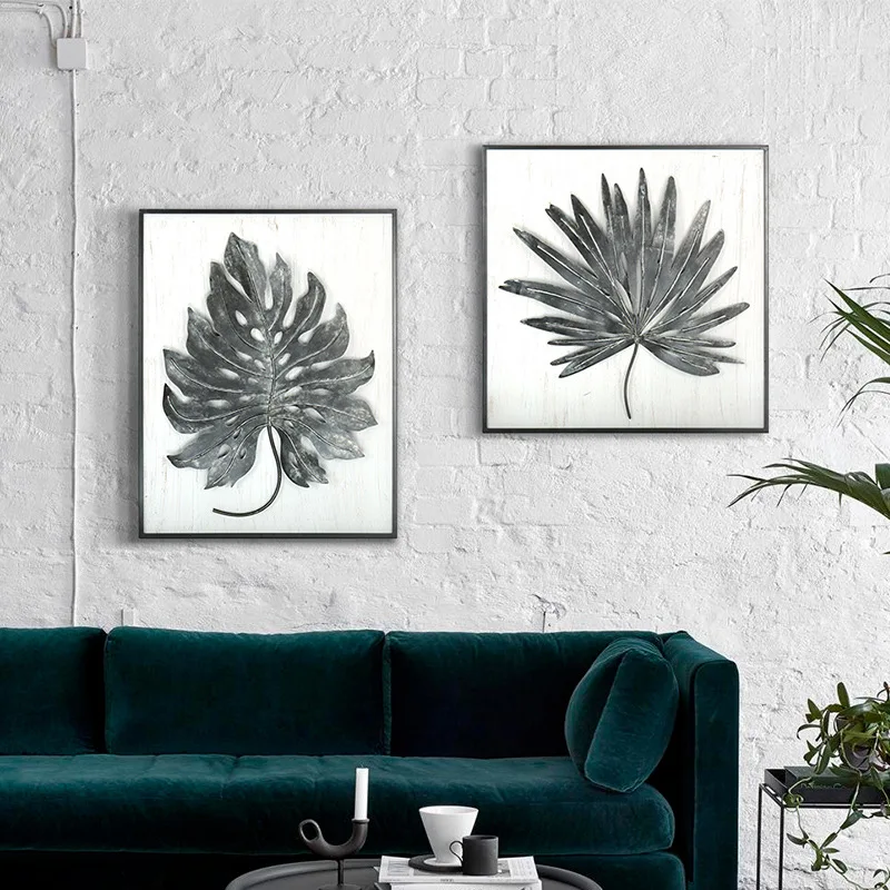  Nordic Wrought Iron 3D Stereo Plant Leaf Wall Hanging Decorative Craft Decoration Bedroom Wall Stic - 4000025811327