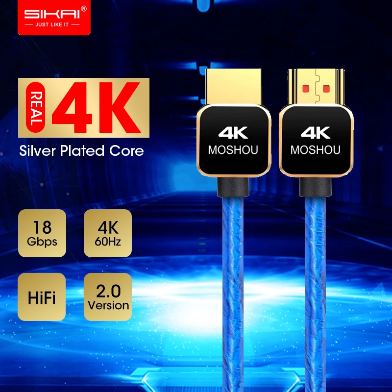 Профессиональный HDMI 2 0 кабель 4K @ 60Hz MOSHOU 18Gbs высококачественный посеребренный
