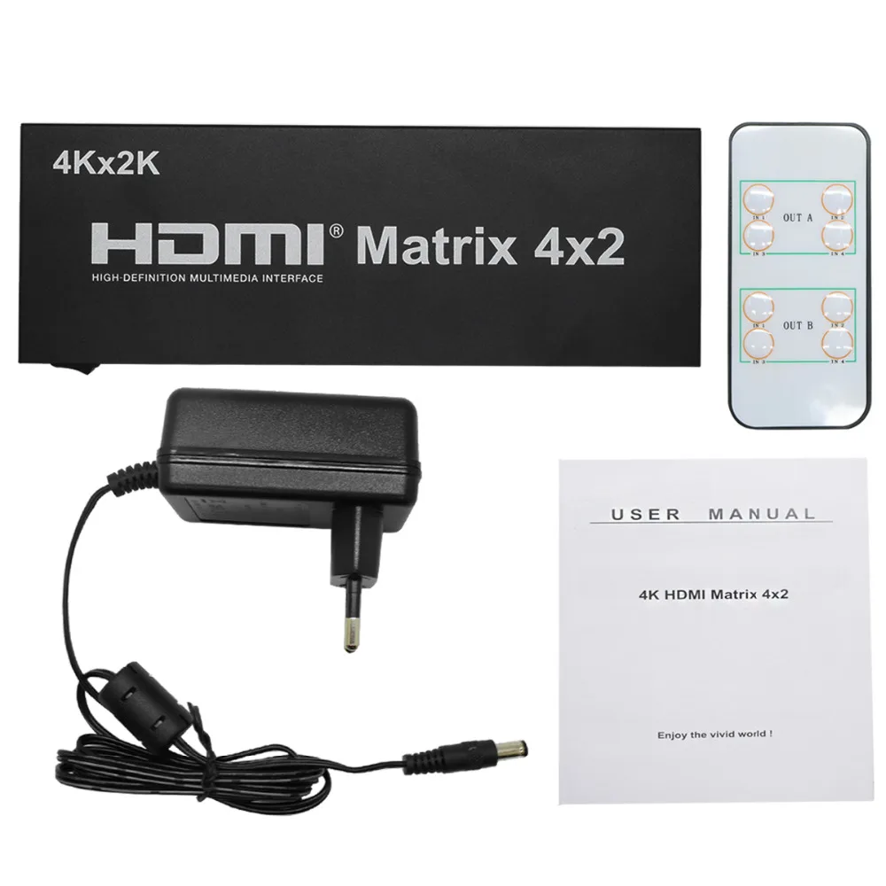 HDMI Matrix Switch 4x2 With Remote Control HDMI V1 4 Switcher Splitter Converter Adapter Support 4K