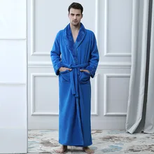 Синий халат для мужчин с v-образным вырезом толстый детский зимний банный Халат теплый фланелевый Халат длиной до щиколотки длинные халаты с карманами