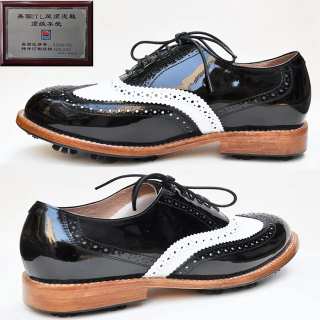 Gentleman Black (Patent Leather) White Spell Color High End Hand Men's