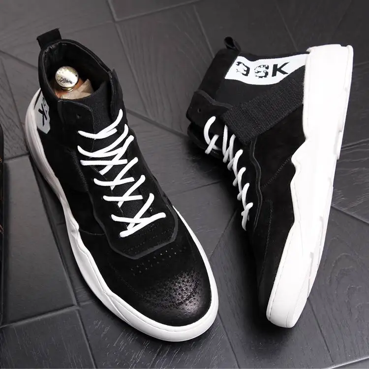 Chaussures blanc Bottes Casual Cheville Porc Blanc Noir Lace Errfc Top Avant Up Hommes Bout Rond Mode Confort 43 High Cuir Suède De En LMpzGqSUV