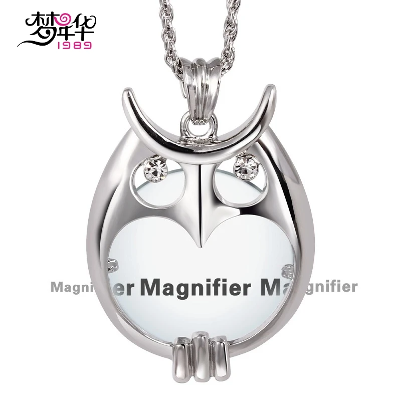 Image DC1989 Owl Women Long Necklaces 2X Zoom Magnifier Lens Library Reading Rhodium or Gold color Gift for Mum Colar de pingente lupa