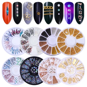 

1 Box Opal Nail Rhinestones Flat Bottom Cross Sun Flower Snowflake Leaf Chain Beads DIY Nail Art Decoration in Wheel