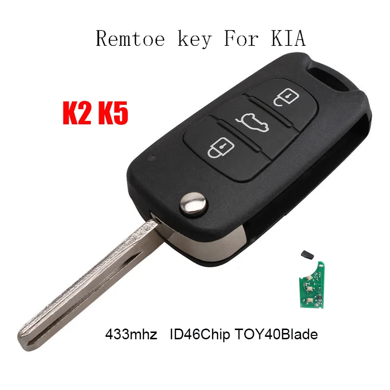 

3Buttons 433Mhz Remote Car key Transponder Chip ID46(7936) For KIA K2 K5 Folding Remote Key HA-T005 Original key