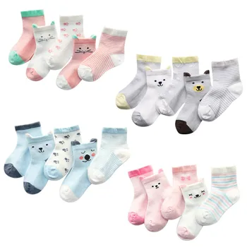 

10 PCS / Pieces = 5 Pairs Of Cotton Baby Socks Newborn Floor Socks Girl Boy Cartoon Spring Autumn Casual Breathable Socks