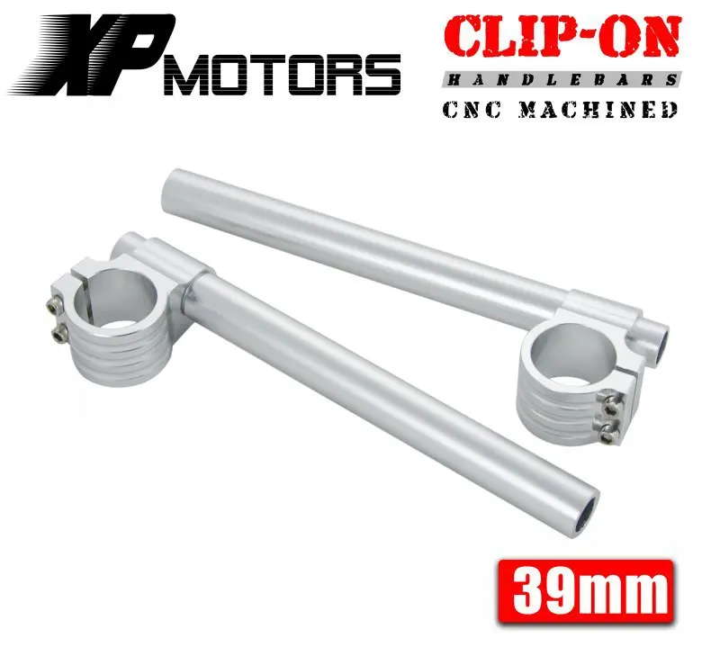 A Pair Silver Motorcycle Racing Billet CNC 39mm Clip On Handlebars 1 Bar Fits For Harley