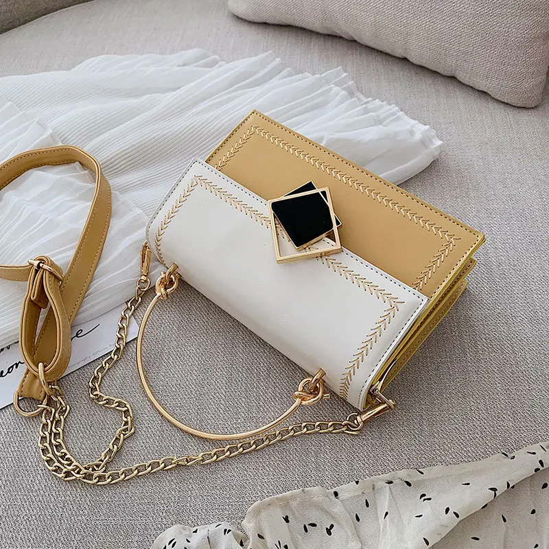 

New Korean Version of the Japanese Bag-lady 2019 Handheld Bag with Fashion Chain, Texture and Single Shoulder Slant Bag