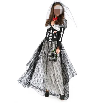 

Adult Sexy Black Bride Costumes Halloween Skeleton Costume Dress Games Uniforms Role-playing Clothing