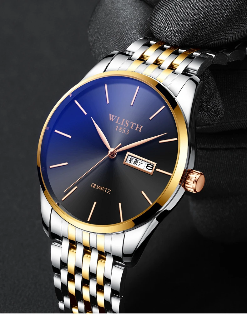 Мужские часы, роскошные брендовые водонепроницаемые часы из нержавеющей стали, модные часы с календарем, кварцевые деловые мужские наручные часы, мужские часы
