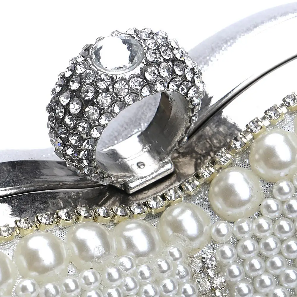 GLOIGTassel Rhinestones Evening Bag Finger Ring Diamonds Wedding Heart Clutch Handbags Chain Shoulder Party Pearl Christmas Gift