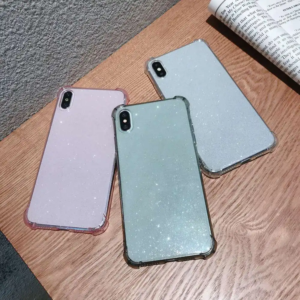 KISSCASE Shockproof Phone Case For iPhone X XR XS Max 7 8 Plus Glitter Transparent Soft TPU 6 6S Covers |