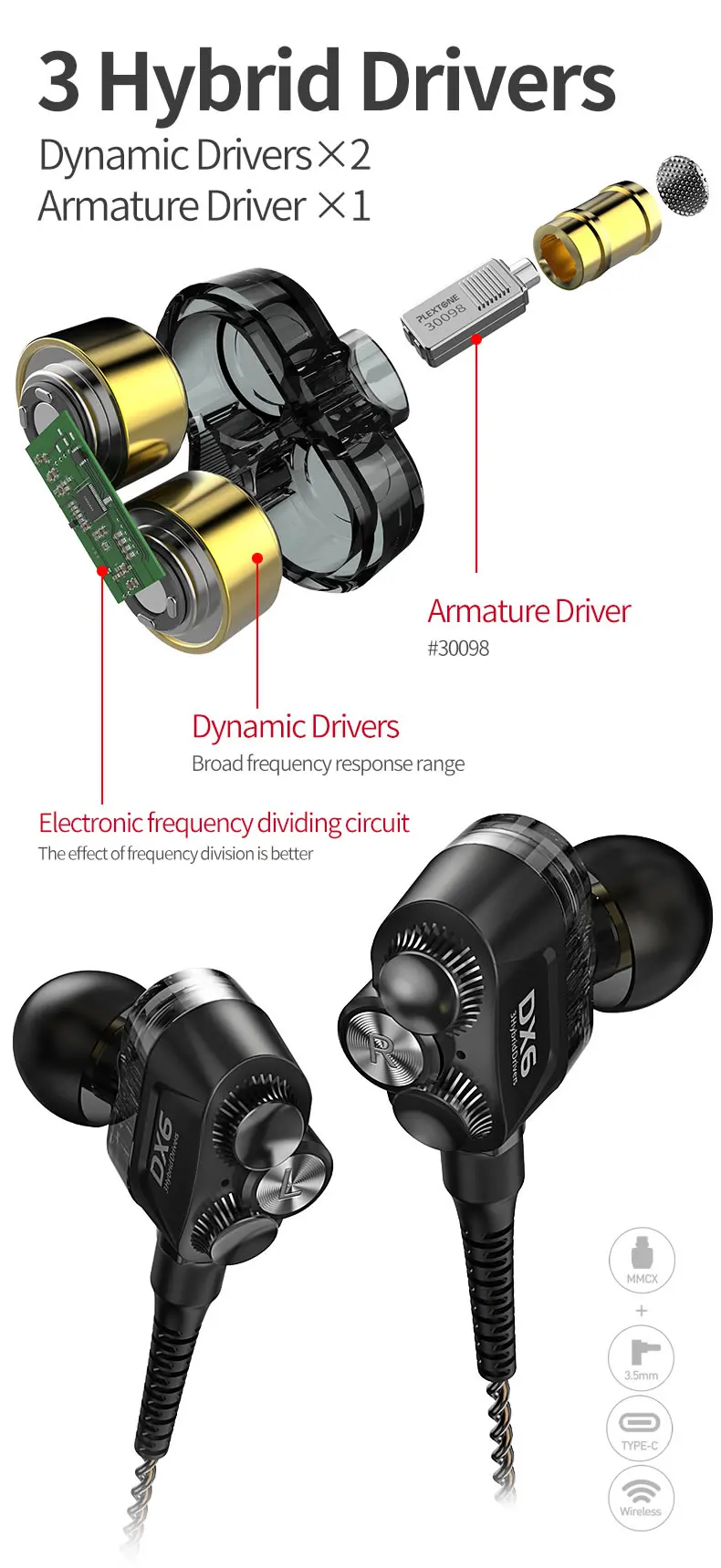 Plextone DX6 отсоединяемые спортивные наушники Комбинируемые Bluetooth 5,0 3,5 мм HIFI стерео Бас Наушники Тип C проводные наушники MMCX кабель