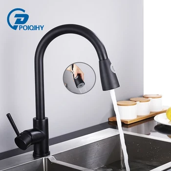 

Brushed Nickel/Black Bronze Kitchen Faucet Pull Out Rotation Kitchen sink Faucet crane Single Handle Hot Cold Water Mixer Tap