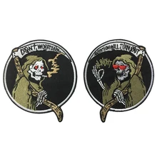 Грим жнец патч череп красный глаз вышивка нашивка для байкеров набор передний значок для мотобайкеров пользовательская аппликация панк значок Темный