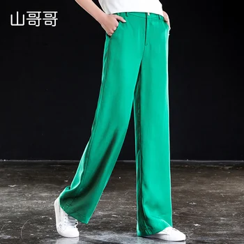 

Full Green Tencel Denim Jeans Full Length Zipper Fly High Waist Loose Wide Leg Formal Ladies Trousers best 2019 New 4XL