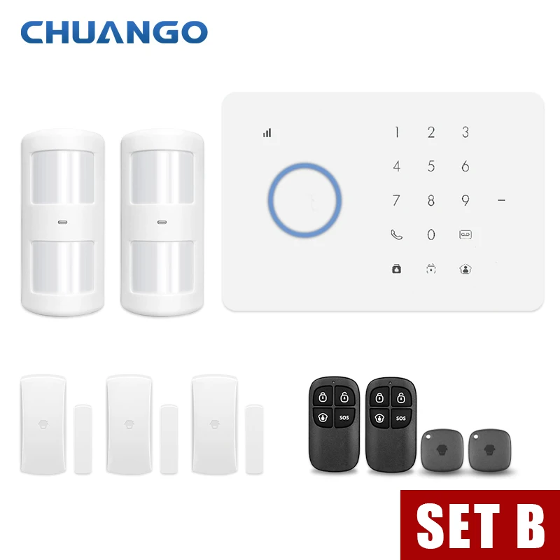 CHUANGO app control inalámbrico GSM sistema de alarma de seguridad Kit de Control de aplicación con Sensor de movimiento de Dial automático
