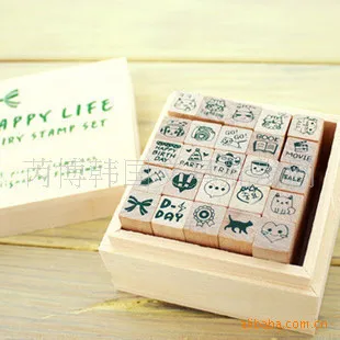 

25 pcs/set DIY Happy Life Wooden Stamps for Decor Diary Scrapbooking Korean Stationery School Supplies no box