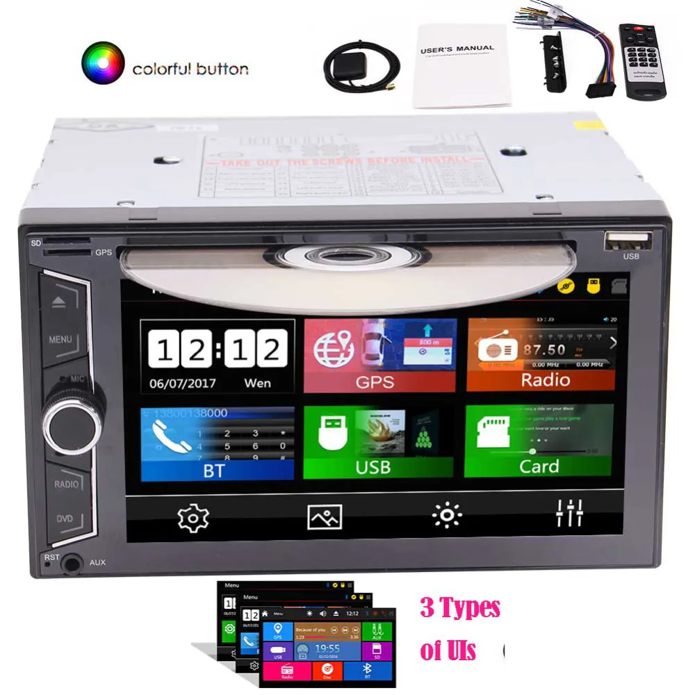 2 Din In Dash Head Unit Autoradio 6.2-inch Touchscreen Car DVD CD player GPS ready LCD Double Stereo Radio Receiver AM F | Автомобили и