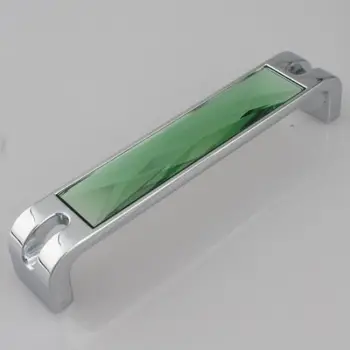 

128mm modern fashion Green crystal villadom furniture handle 5" silver chrome kitchen cabinet cupboard door pulls handles deluxe