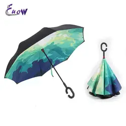 Прямая доставка ветрозащитный обратный складной двойной Слои перевернутый Chuva зонтик самостоятельно стоять защита от дождя с-крюк руки