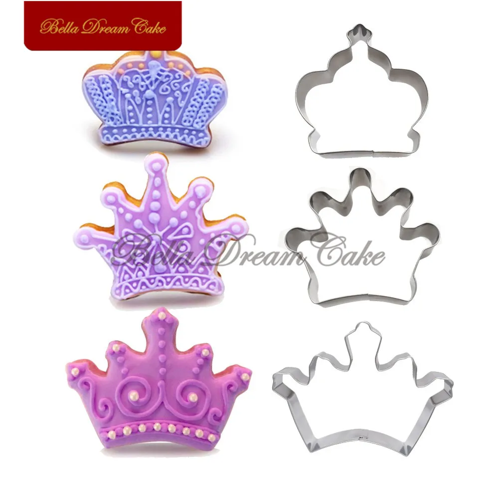 3pcs/set Royal Crown Shape Stainless Steel Cookies Cutter Pastry