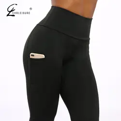 CHRLEISURE Push Up обтягивающие женские леггинсы для фитнеса Высокая Талия тренировки Леггинсы с карманами Лоскутное Легинсы женские брюки для