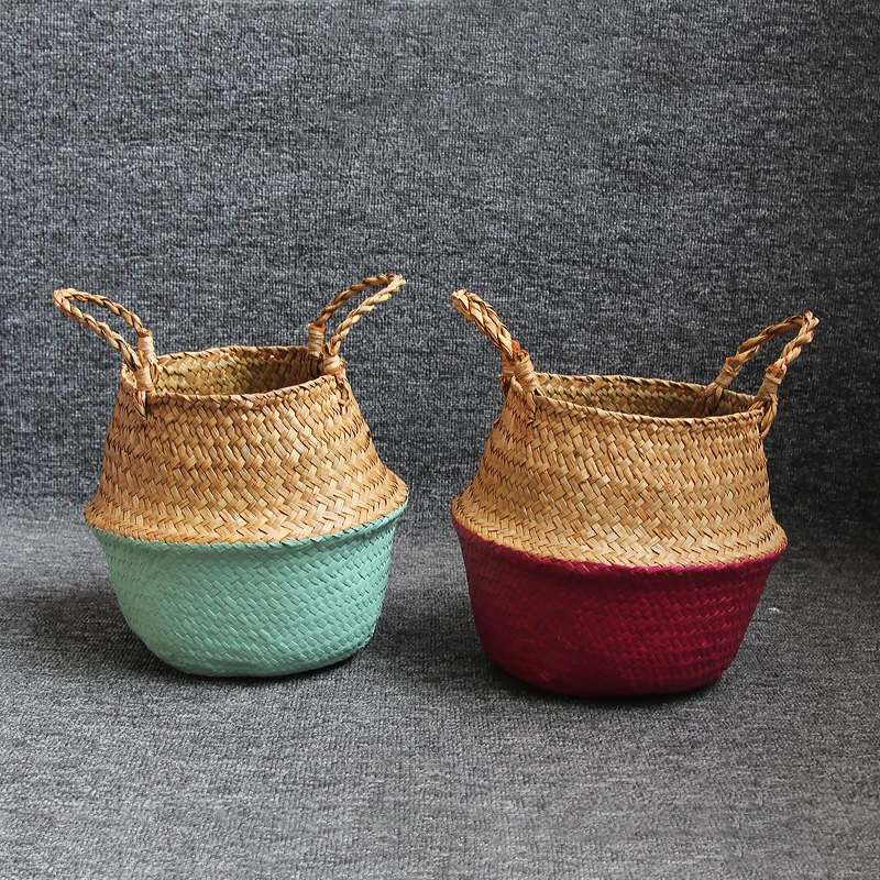 طوي القش سلة التخزين شنقا سلال الزخرفية أصيص أزهار الحديقة الروطان الغراس الأعشاب البحرية سلة الغسيل زهور