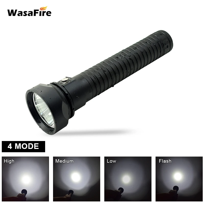 

Super Brightness Diving Flashlight Underwater Torch 4 Modes 18650 Dive Lantern 4 * XM-L2 LED Waterproof Lamp For Camping Hunting