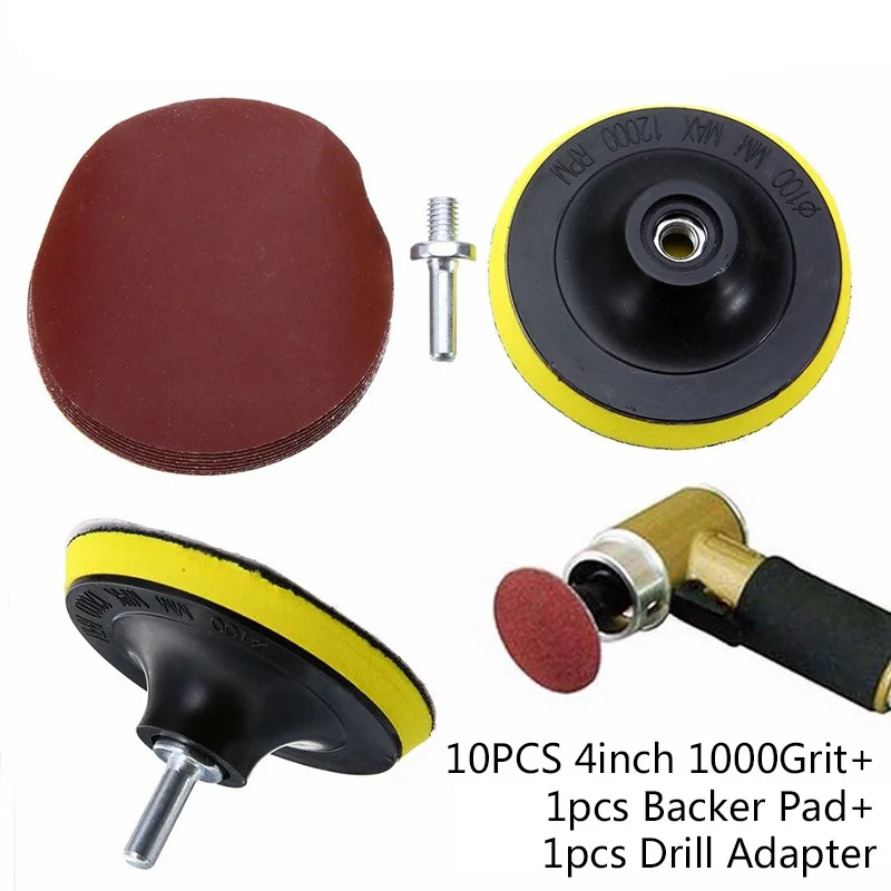 

10x4inch Sanding Disc Sandpaper Hook Loop 1000Grit + Backer Pad + Drill Adapter
