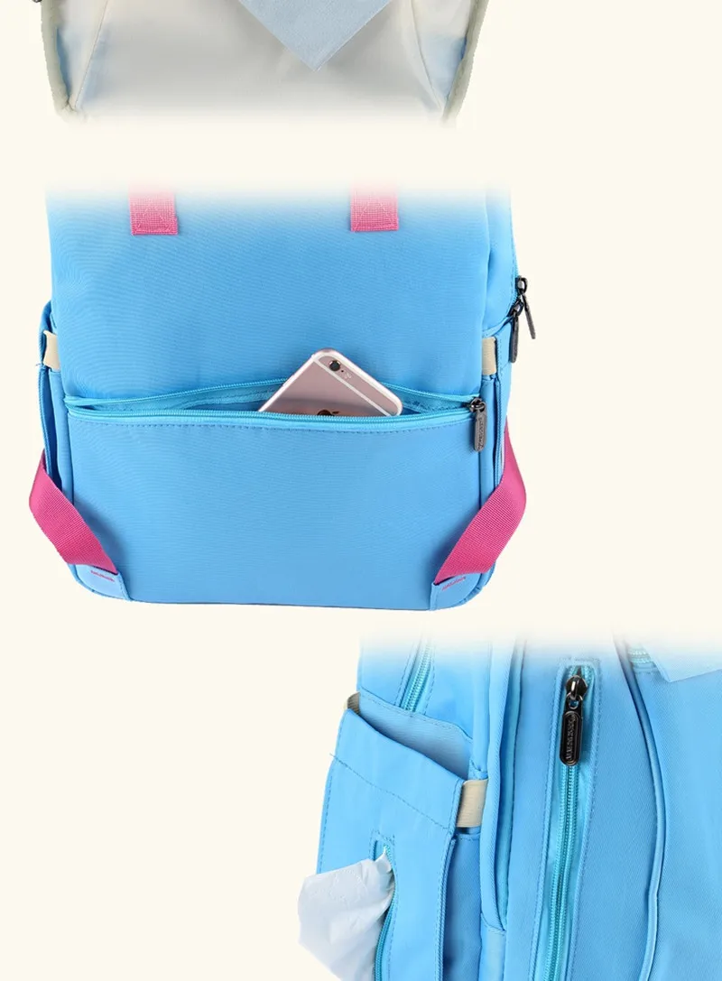 Solid Color Waterprrof Insulation Double Bottle Mummy Diaper Bag 15