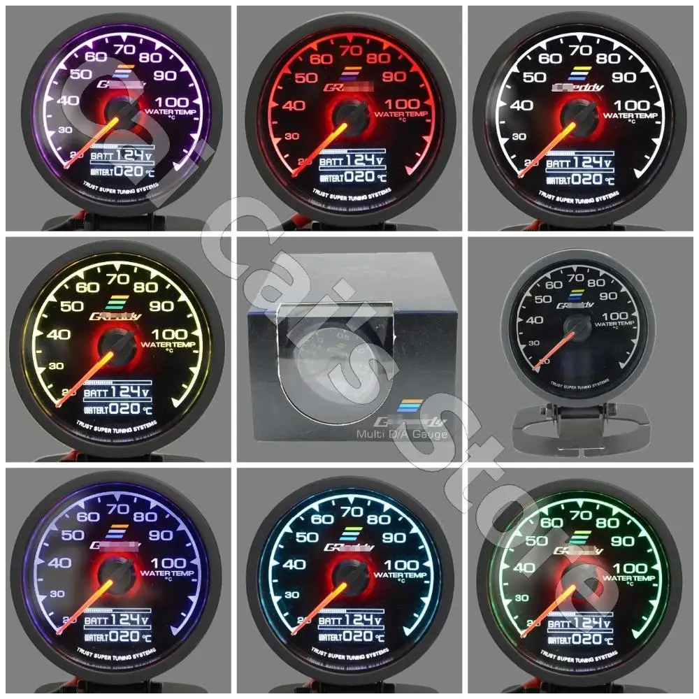 

GRe**y Gauge GReddi Water Temp Gauge 7 Light Colors LCD Display With Voltage Meter Racing Gauge 62mm 2.5 Inch With Sensor