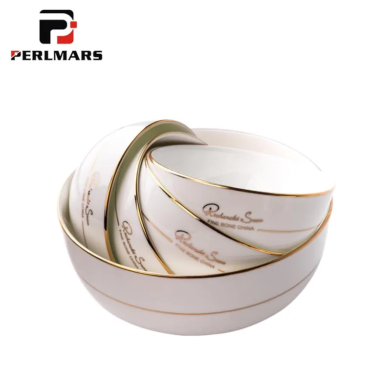 

Brief Gold Border Bone china Rice Small Bowl Furnishing Ceramic Tableware Soup Noodles Large Bowls Kitchen Dinnerware Gifts