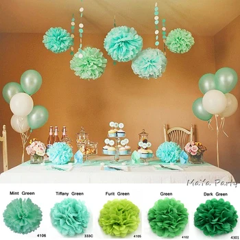 

15pcs 6" 8" 10"(15cm20cm25cm) decorative Tissue Paper Pom Poms Green Mix Color Flower Balls Pompom Wedding party home Decoration