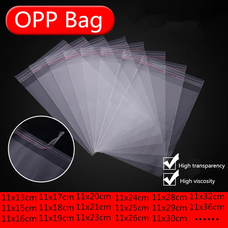 

100pcs Width 11cm Storage Bags Clear Self Adhesive Seal Plastic Packaging Bag Resealable Cellophane OPP Poly Bags Gift Bags 66