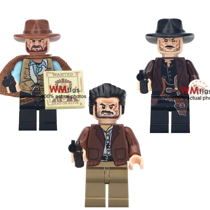

3PCS/LOT Legoings Cowboy with Hat Costume Gun Classic Movie Character Brick Model Building Blocks Toys for Children Gift Kid