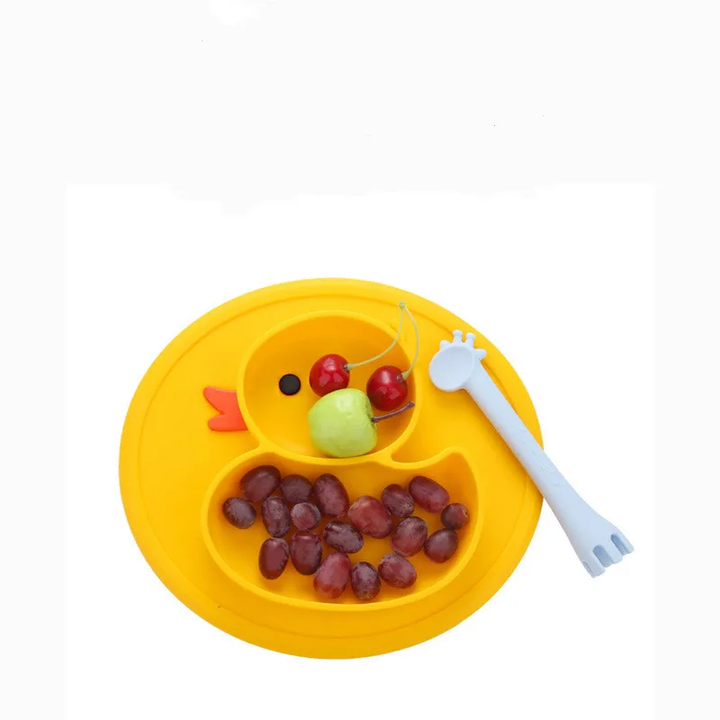 Cute Cartoon Animals Duck Silicone Feeding Food Anti-slip Plate Tray Dishes Food Holder for Baby Toddler Kid Children Bowl