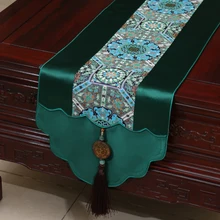 Ретро нефрит Роскошный натуральный шелк атласный настольный бегун лоскутное обеденный стол коврик высокого класса журнальный столик ткань прямоугольник чайные подушечки