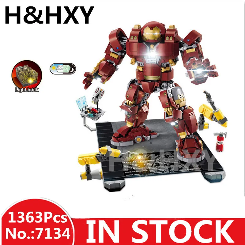 

DHL IN STOCK DECOOL Model 7134 1363 Pcs Super Heroes Series Light Bricks The Hulkbuster Ultron Edition Building Blocks 76105