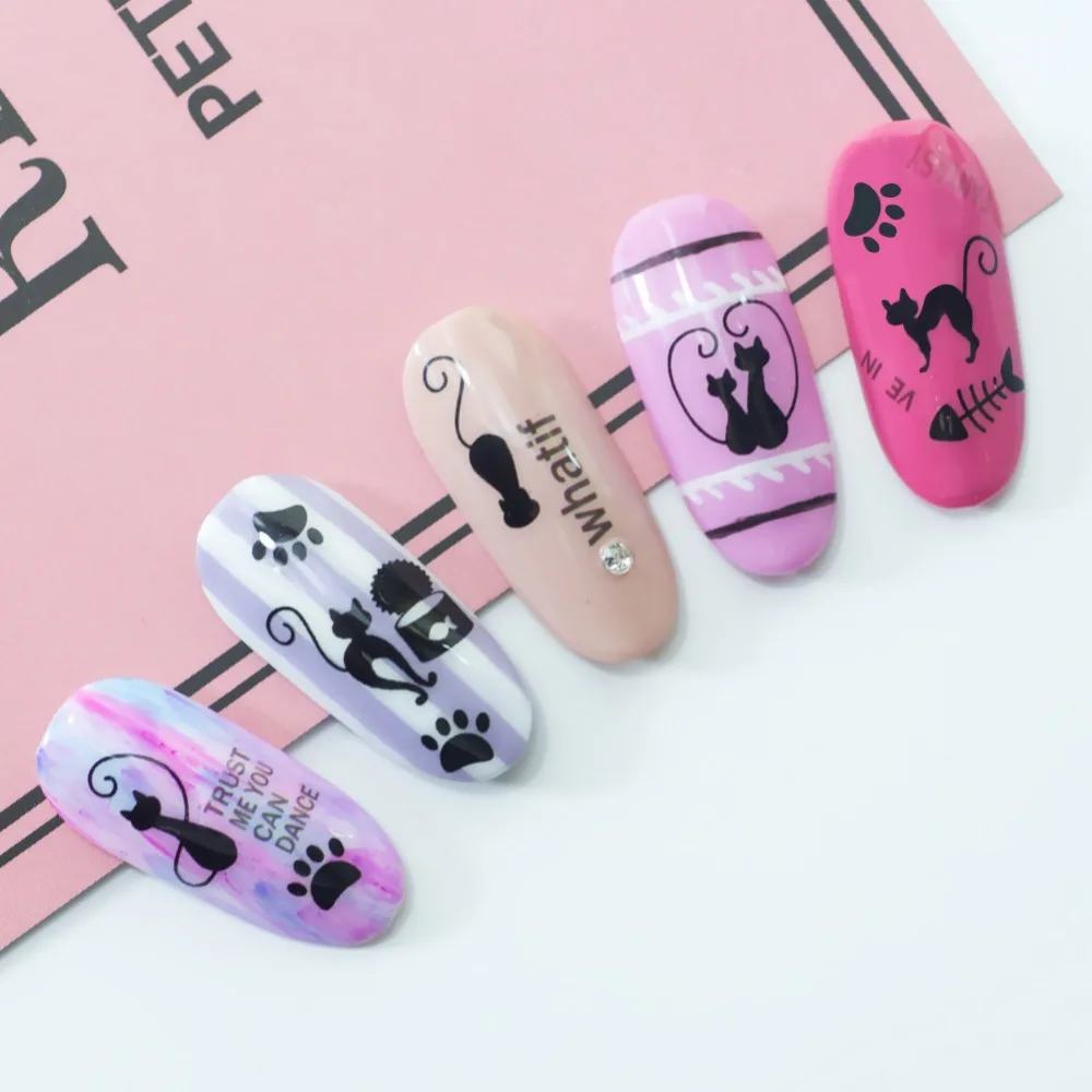 Meicailin, 1 лист, рельефные 3D наклейки для ногтей, наклейки, панда, цветок, кошка, цифровая буква, 3D дизайн ногтей, украшения для ногтей, Новинка