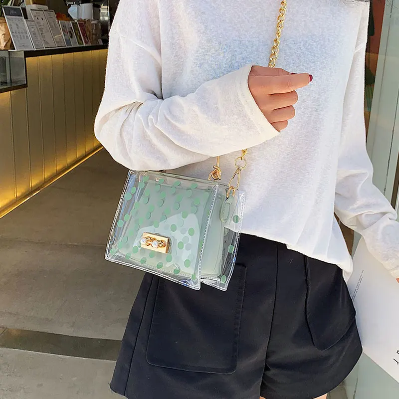 

Summer bag lady 2019 new Korean version transparent jelly Single Shoulder Bag Fashion handheld oblique small square bag